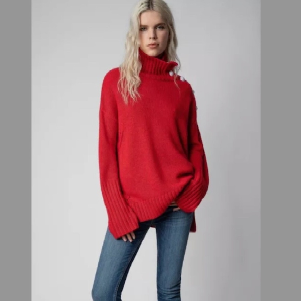 NWT Zadig & Voltaire ALMA Cashmere Sweater, RED (SMALL)